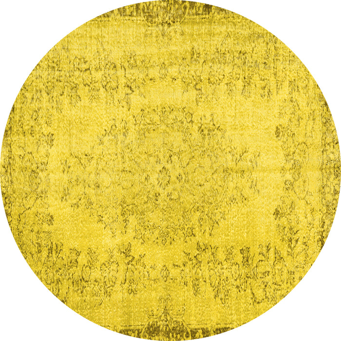Round Persian Yellow Traditional Rug, tr3447yw