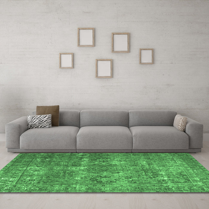Machine Washable Persian Emerald Green Bohemian Area Rugs in a Living Room,, wshtr3448emgrn