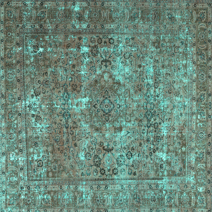 Square Machine Washable Persian Turquoise Bohemian Area Rugs, wshtr3448turq