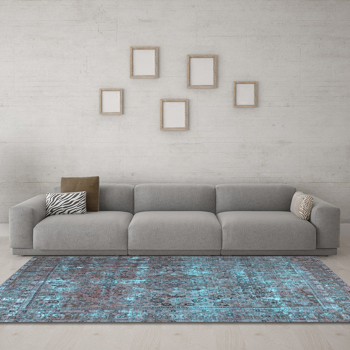 Machine Washable Persian Light Blue Bohemian Rug in a Living Room, wshtr3448lblu