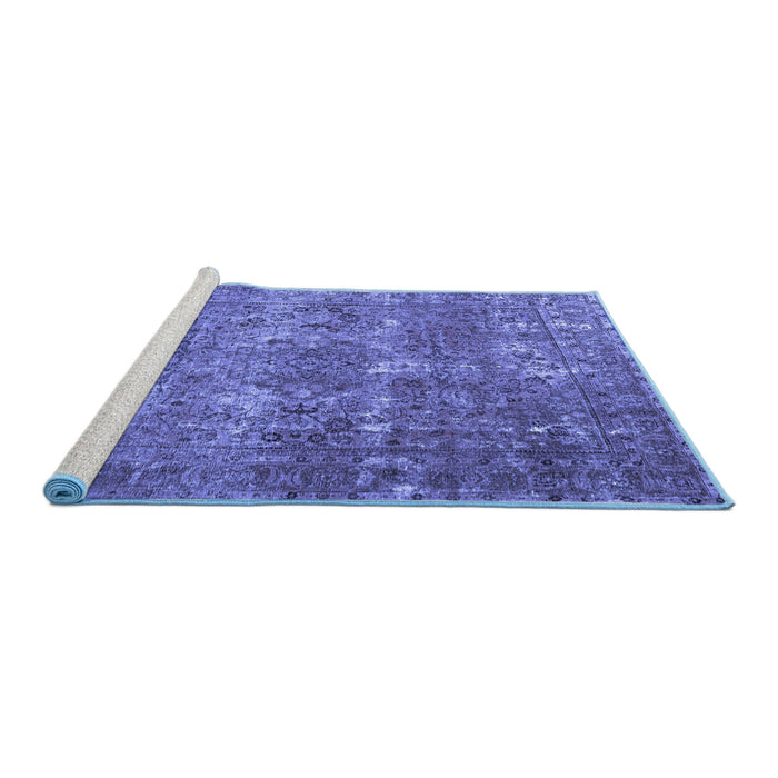 Sideview of Machine Washable Persian Blue Bohemian Rug, wshtr3448blu