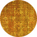 Round Machine Washable Persian Yellow Bohemian Rug, wshtr3448yw