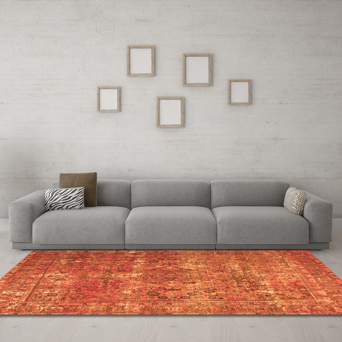 Machine Washable Persian Orange Bohemian Area Rugs in a Living Room, wshtr3448org