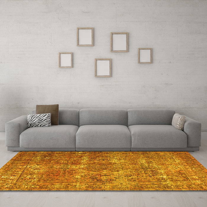Machine Washable Persian Yellow Bohemian Rug in a Living Room, wshtr3448yw