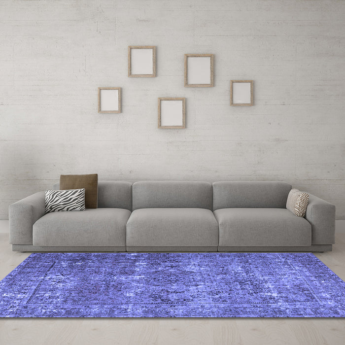 Machine Washable Persian Blue Bohemian Rug in a Living Room, wshtr3448blu