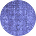 Round Machine Washable Persian Blue Bohemian Rug, wshtr3448blu