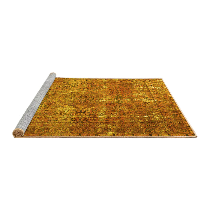 Sideview of Machine Washable Persian Yellow Bohemian Rug, wshtr3448yw