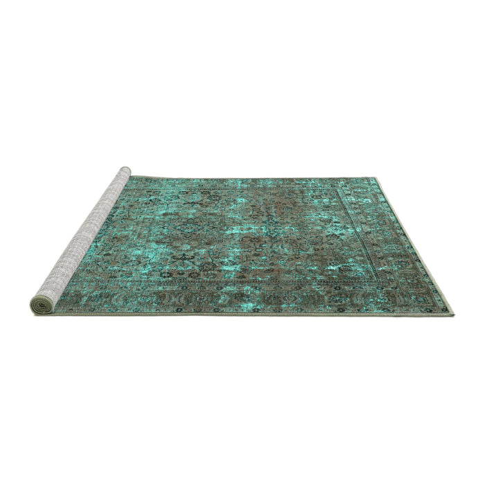 Sideview of Machine Washable Persian Turquoise Bohemian Area Rugs, wshtr3448turq