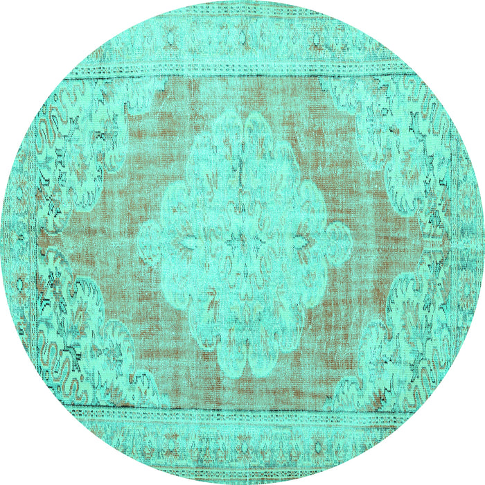 Round Machine Washable Persian Turquoise Traditional Area Rugs, wshtr3449turq