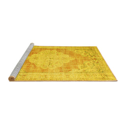 Sideview of Machine Washable Persian Yellow Traditional Rug, wshtr3449yw