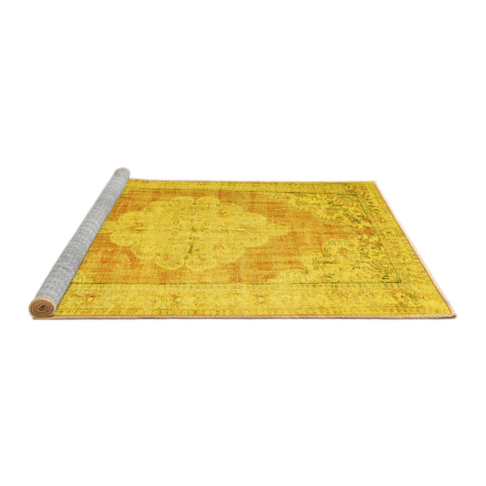 Sideview of Machine Washable Persian Yellow Traditional Rug, wshtr3449yw