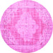 Round Persian Pink Traditional Rug, tr3449pnk