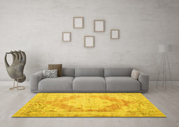 Machine Washable Persian Yellow Traditional Rug in a Living Room, wshtr3449yw