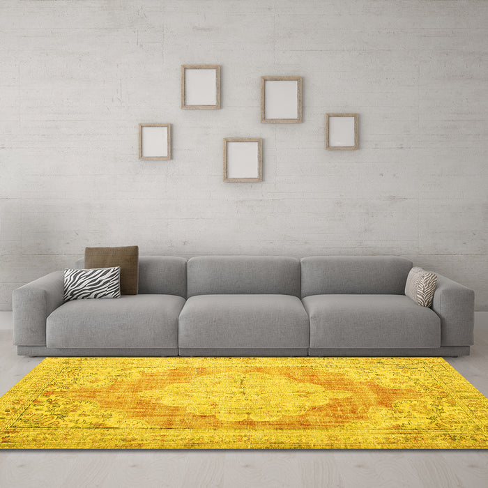 Machine Washable Persian Yellow Traditional Rug in a Living Room, wshtr3449yw