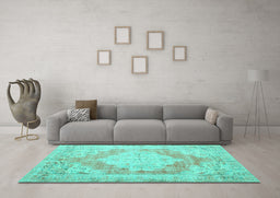 Machine Washable Persian Turquoise Traditional Area Rugs in a Living Room,, wshtr3449turq