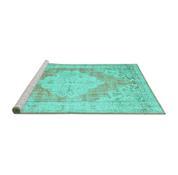 Sideview of Machine Washable Persian Turquoise Traditional Area Rugs, wshtr3449turq