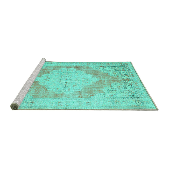 Sideview of Machine Washable Persian Turquoise Traditional Area Rugs, wshtr3449turq