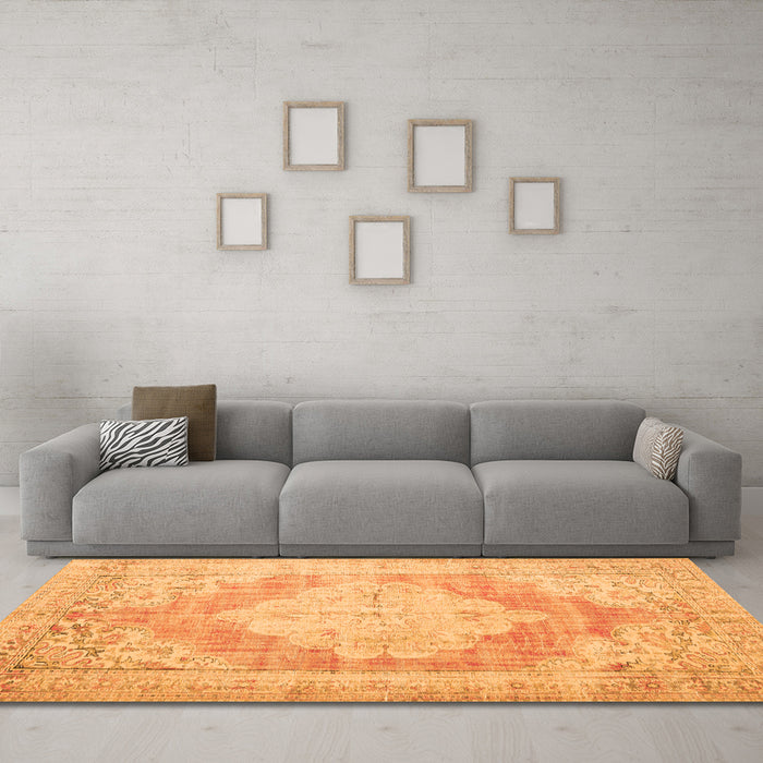 Machine Washable Persian Orange Traditional Area Rugs in a Living Room, wshtr3449org