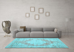 Machine Washable Persian Light Blue Traditional Rug in a Living Room, wshtr3449lblu