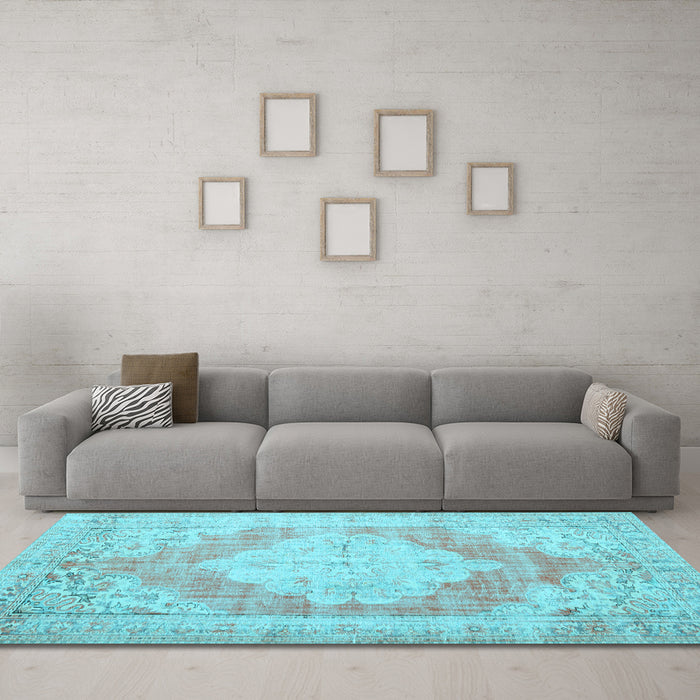 Machine Washable Persian Light Blue Traditional Rug in a Living Room, wshtr3449lblu