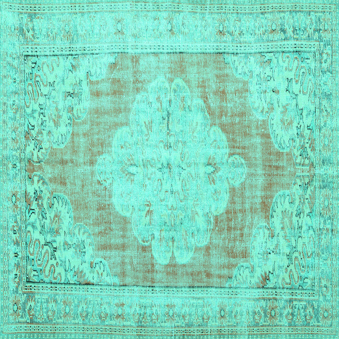 Square Machine Washable Persian Turquoise Traditional Area Rugs, wshtr3449turq