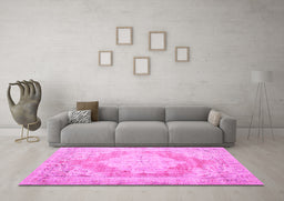 Machine Washable Persian Pink Traditional Rug in a Living Room, wshtr3449pnk