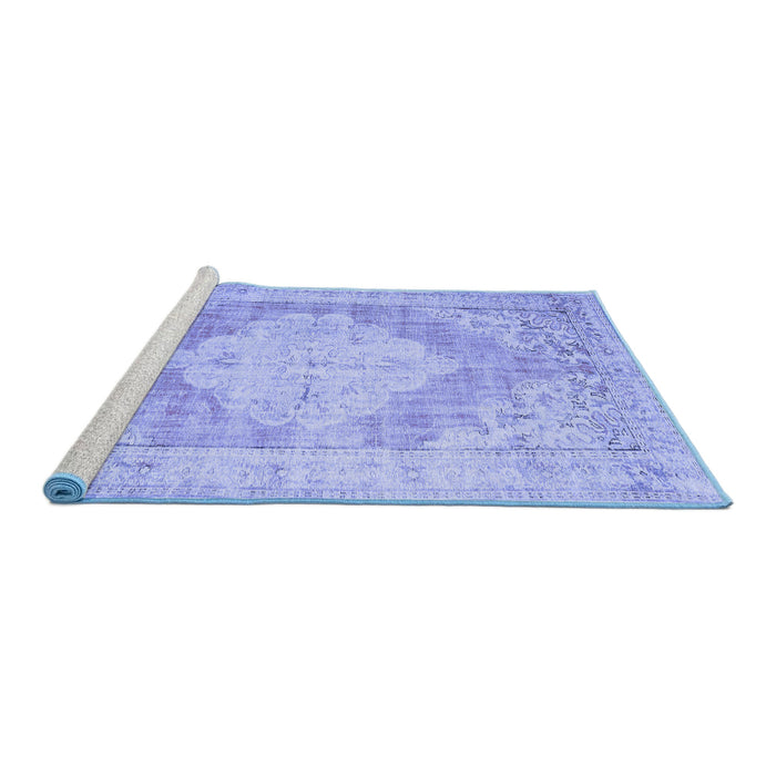 Sideview of Machine Washable Persian Blue Traditional Rug, wshtr3449blu