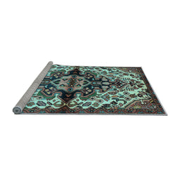 Sideview of Machine Washable Medallion Light Blue Traditional Rug, wshtr344lblu