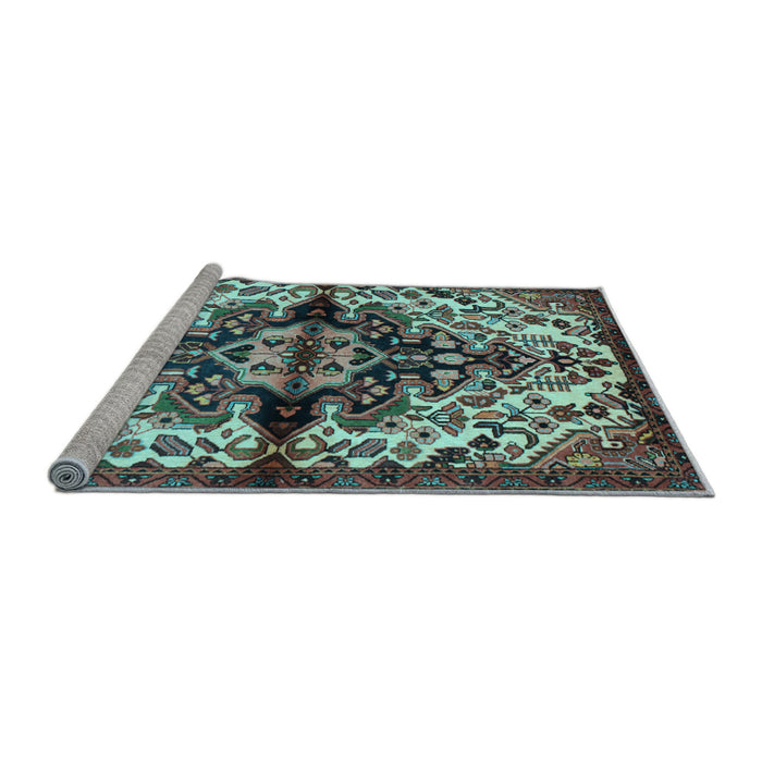 Sideview of Machine Washable Medallion Light Blue Traditional Rug, wshtr344lblu