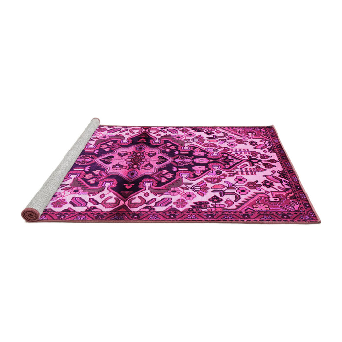 Sideview of Machine Washable Medallion Pink Traditional Rug, wshtr344pnk