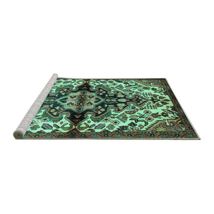 Sideview of Machine Washable Medallion Turquoise Traditional Area Rugs, wshtr344turq