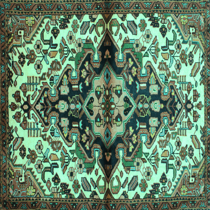 Square Machine Washable Medallion Turquoise Traditional Area Rugs, wshtr344turq