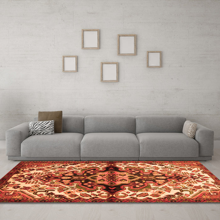 Machine Washable Medallion Orange Traditional Area Rugs in a Living Room, wshtr344org