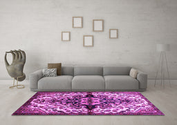 Machine Washable Medallion Purple Traditional Area Rugs in a Living Room, wshtr344pur