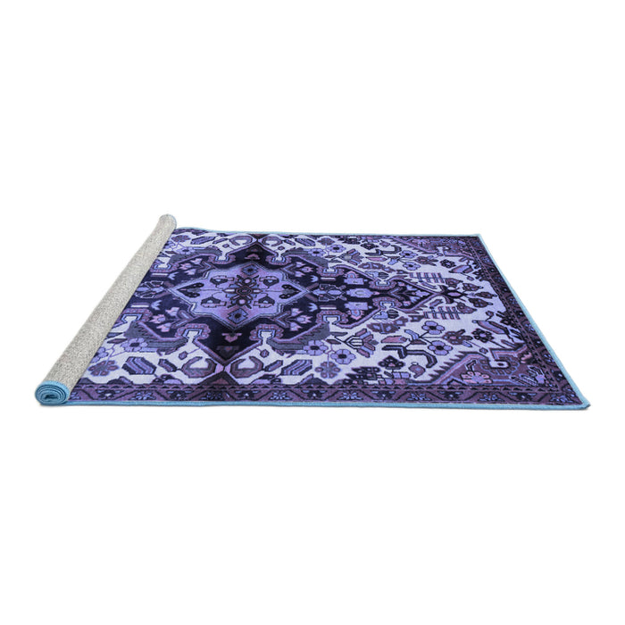 Sideview of Machine Washable Medallion Blue Traditional Rug, wshtr344blu