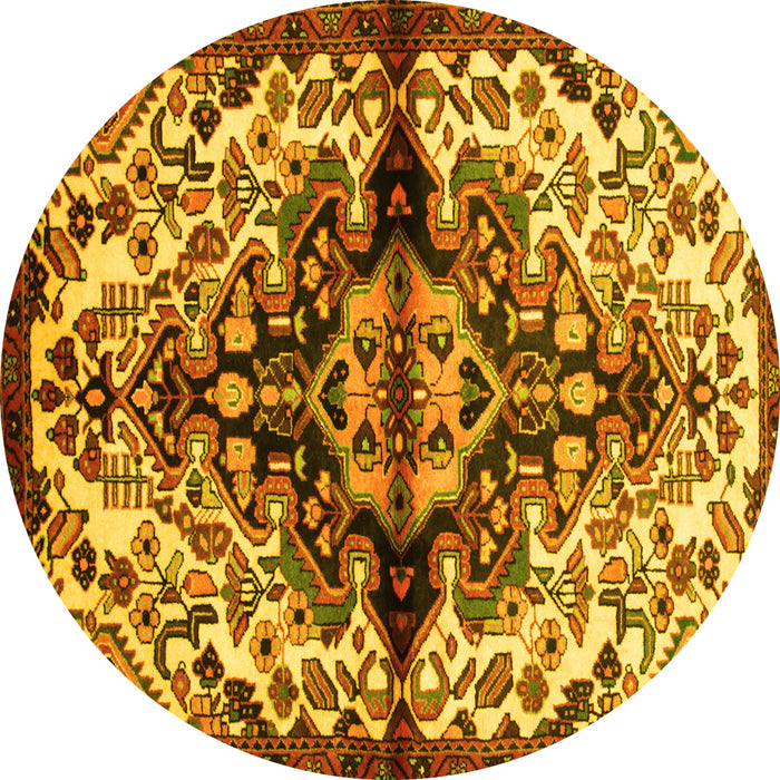 Round Machine Washable Medallion Yellow Traditional Rug, wshtr344yw