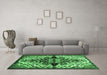 Machine Washable Medallion Emerald Green Traditional Area Rugs in a Living Room,, wshtr344emgrn