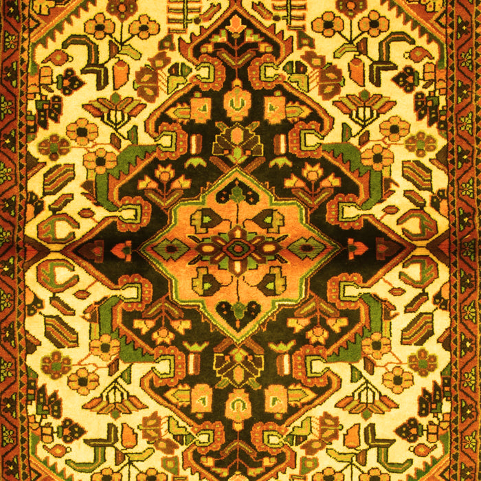 Machine Washable Medallion Yellow Traditional Rug, wshtr344yw
