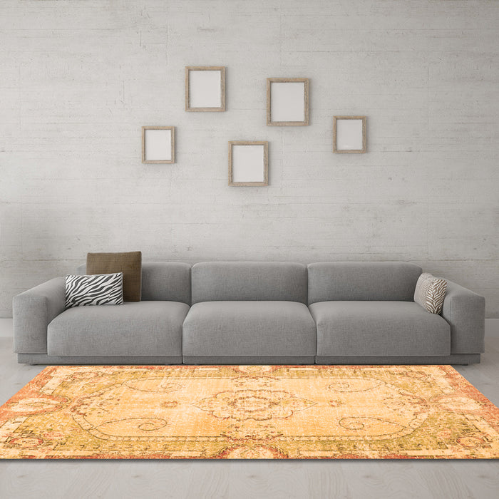 Machine Washable Persian Orange Traditional Area Rugs in a Living Room, wshtr3450org