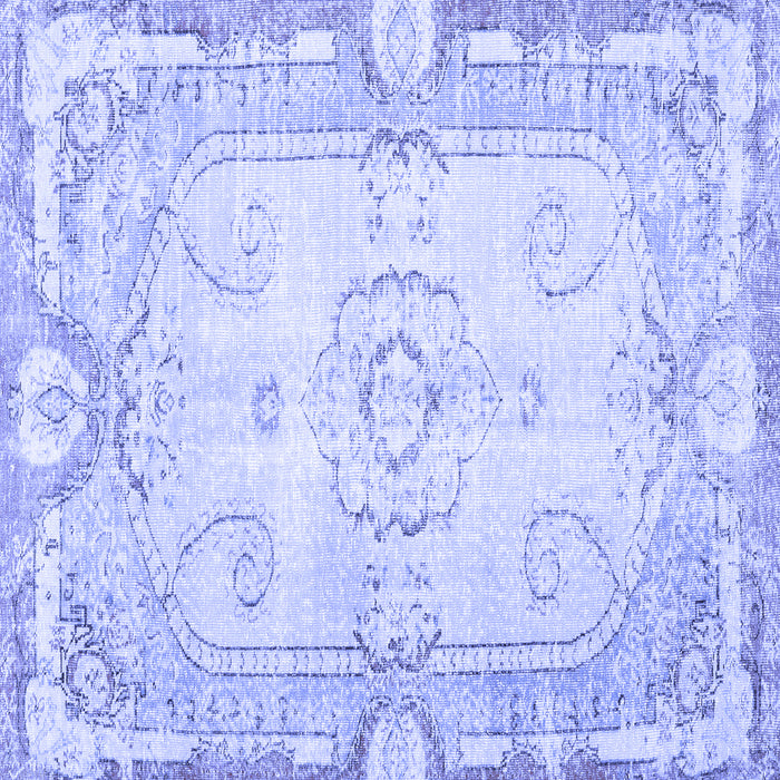 Square Machine Washable Persian Blue Traditional Rug, wshtr3450blu