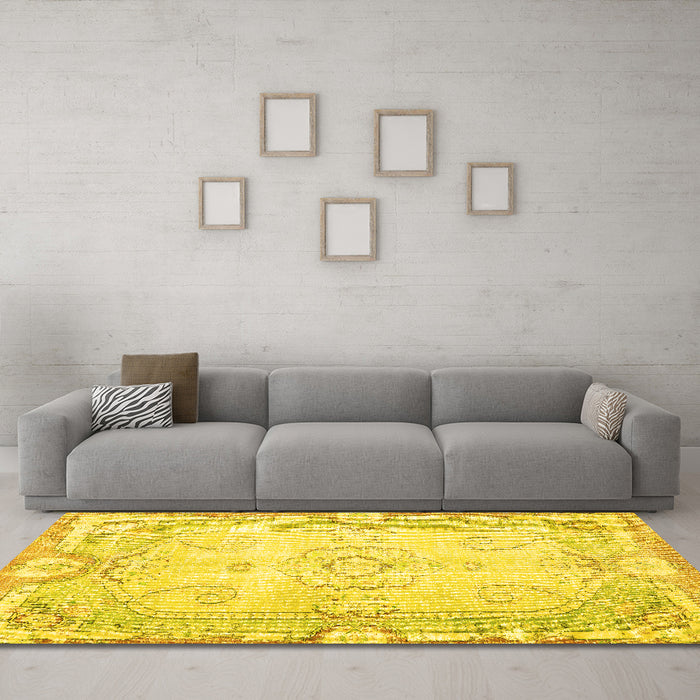 Machine Washable Persian Yellow Traditional Rug in a Living Room, wshtr3450yw