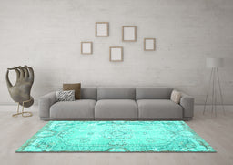 Machine Washable Persian Turquoise Traditional Area Rugs in a Living Room,, wshtr3450turq