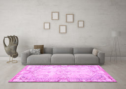 Machine Washable Persian Pink Traditional Rug in a Living Room, wshtr3450pnk