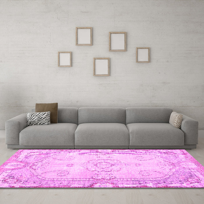 Machine Washable Persian Pink Traditional Rug in a Living Room, wshtr3450pnk