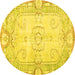 Round Persian Yellow Traditional Rug, tr3450yw