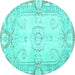 Round Persian Turquoise Traditional Rug, tr3450turq