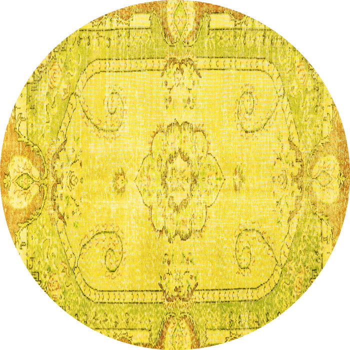Round Machine Washable Persian Yellow Traditional Rug, wshtr3450yw