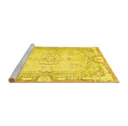 Sideview of Machine Washable Persian Yellow Traditional Rug, wshtr3450yw