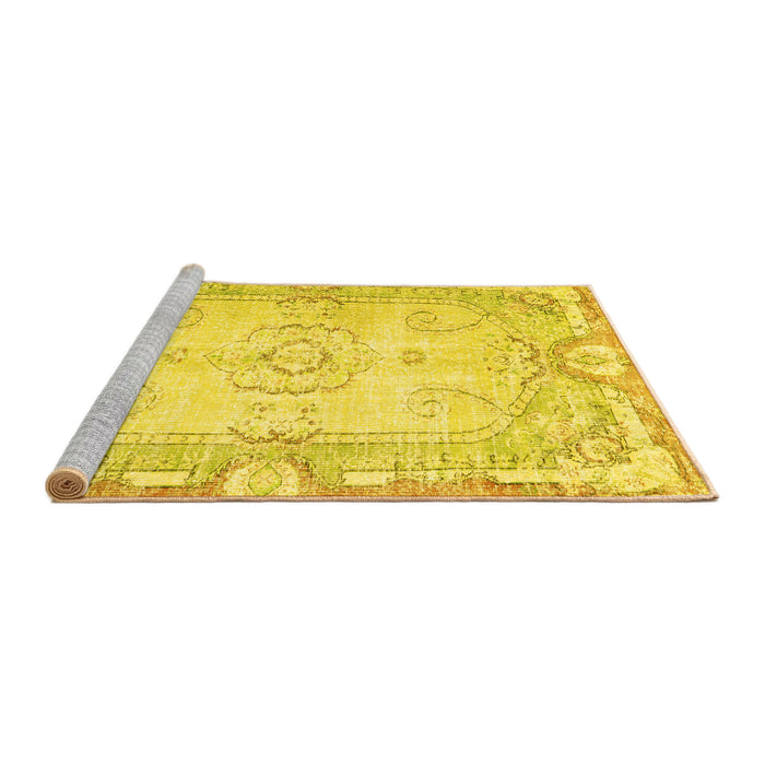 Sideview of Machine Washable Persian Yellow Traditional Rug, wshtr3450yw