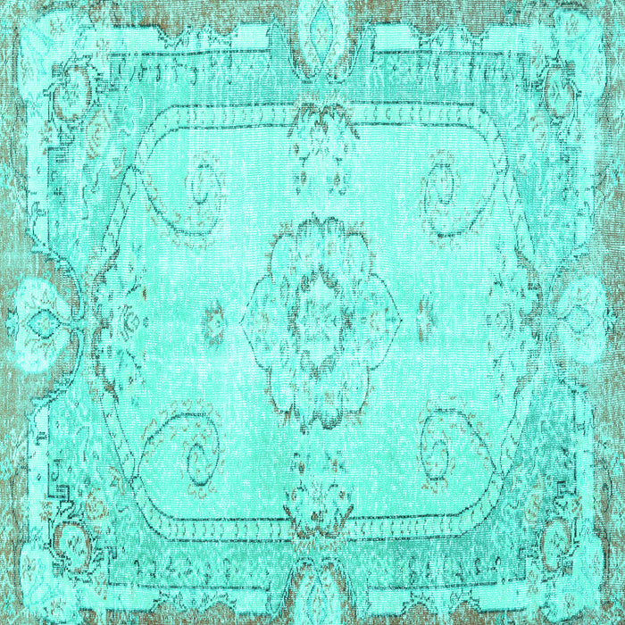Square Machine Washable Persian Turquoise Traditional Area Rugs, wshtr3450turq